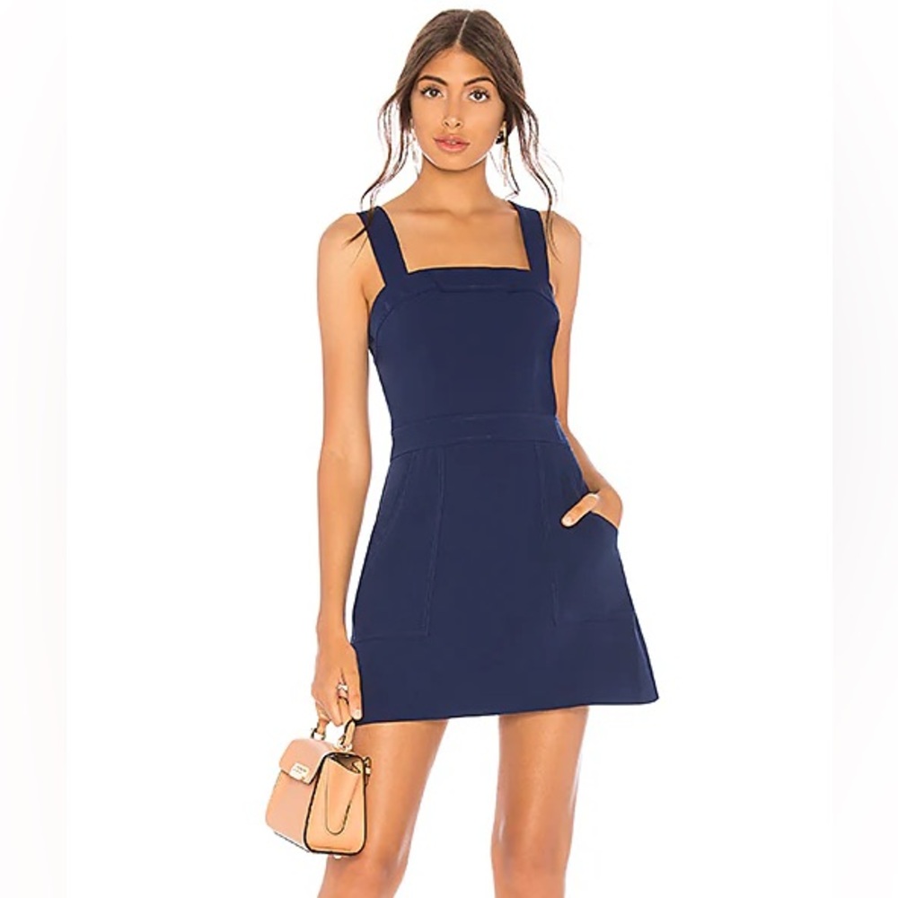 Amanda Uprichard Ace Mini Dress S Navy Square Neck Pockets Lined